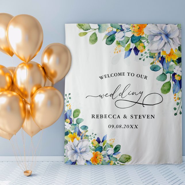 Eleganter, gelb-blau-blauer Empfang Wandteppich (Von Creator hochgeladen)