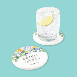 Eleganter, gelb-weißer Hochzeitsstein Getränkeuntersetzer