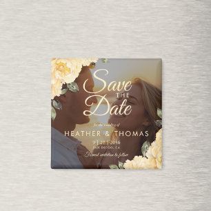 Eleganter gelber Blumen-Foto-Save-the-Date-Magnet Magnet