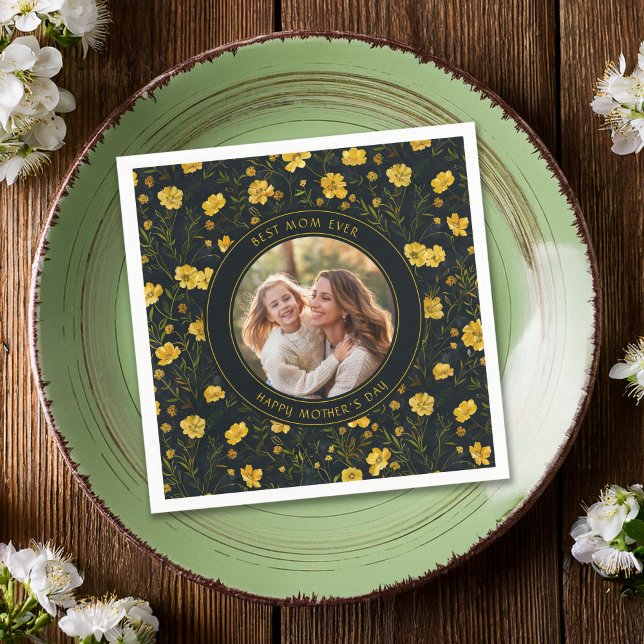 Eleganter Gelber Buttercup Blume Muttertag Serviette (Von Creator hochgeladen)
