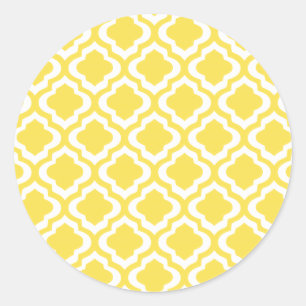 Eleganter gelber marokkanischer Gitter Quatrefoil Runder Aufkleber