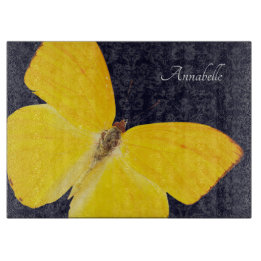 Eleganter gelber Schmetterling schwarzer Damast Mi Schneidebrett