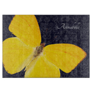 Eleganter gelber Schmetterling schwarzer Damast Mi Schneidebrett