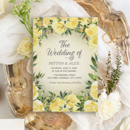 Eleganter Gelber Wasserfarben Blütengold Glitzer Einladung