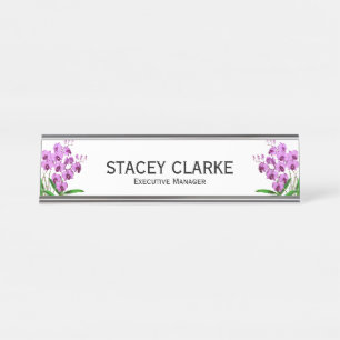Eleganter General Manager der Lila Orchid-Blume Schreibtischnamensplakette