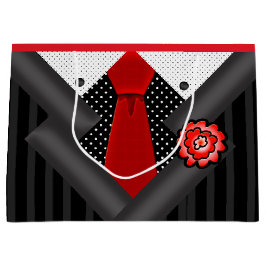 Eleganter Gentleman in Schwarz-weiß und rot Große Geschenktüte