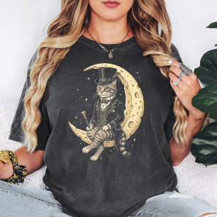 Eleganter Gentleman-Kater auf dem Mond Vintage T-Shirt