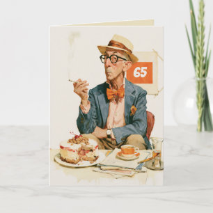 Eleganter Gentleman mit Kaffee und Kuchen Karte