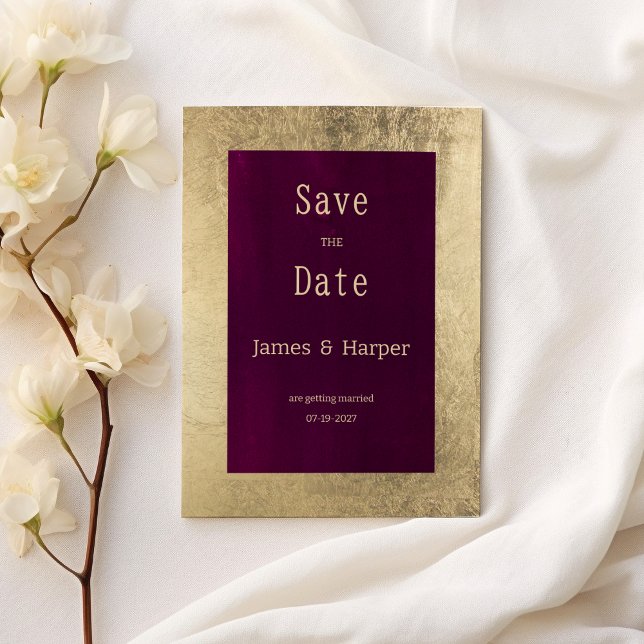 Eleganter geometrischer Goldburgund Save the Date Einladung (Elegant geometric gold burgundy Save the Date)