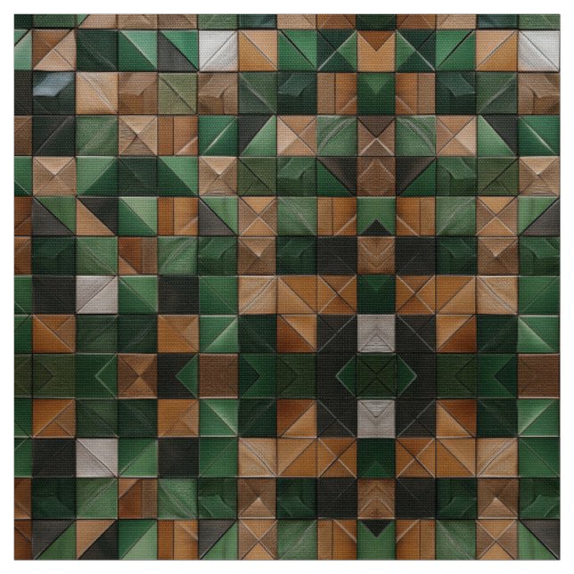 Eleganter geometrischer, grüner und brauner Tile Stoff (Muster)