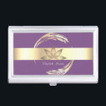 Eleganter geometrischer Kreis Lotus Visitenkarten Dose<br><div class="desc">Elegantes geometrisches Design mit Lotus,  Ihrem Monogramm und Namen.</div>