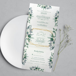 Eleganter geometrischer Rahmen grün   Hochzeit von Dreifach Gefaltete Einladung