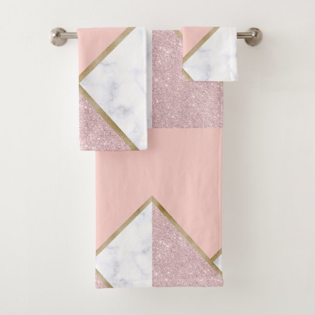 Eleganter geometrischer Rose, vergoldeter Glitzer, Badhandtuch Set (Insitu)
