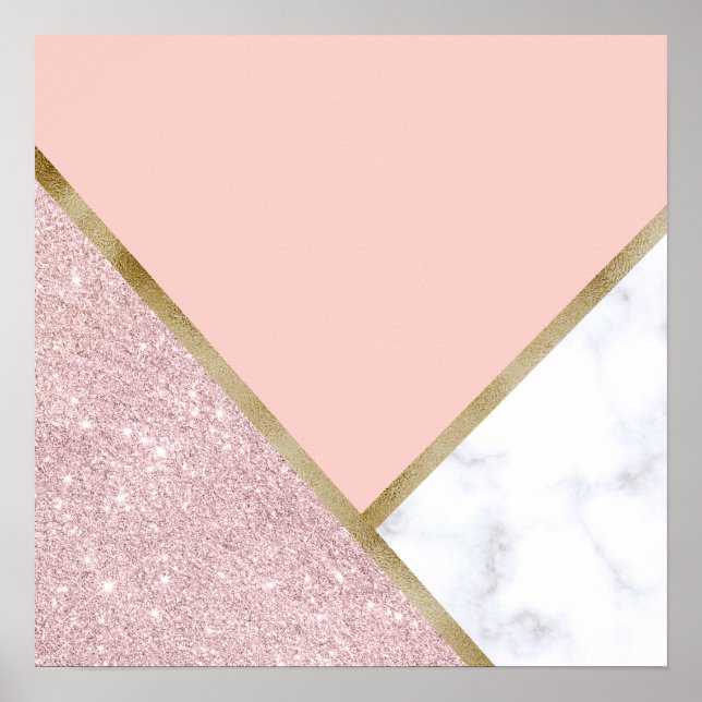 Eleganter geometrischer Rose, vergoldeter Glitzer, Poster (Vorne)