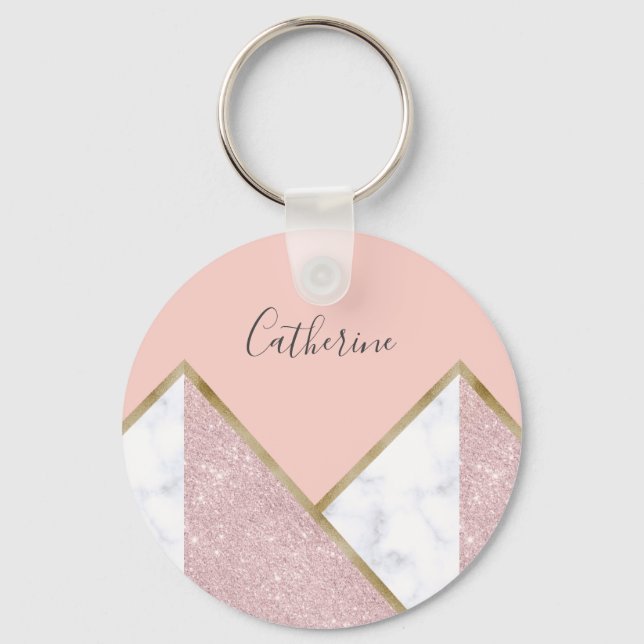 Eleganter geometrischer Rose, vergoldeter Glitzer, Schlüsselanhänger (Vorderseite)