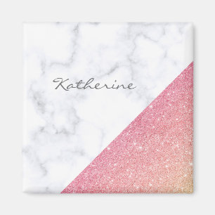 Eleganter geometrischer, weißer Marmor Rose Gold G Magnet