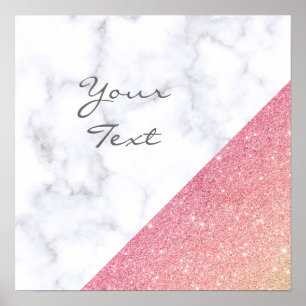 Eleganter geometrischer, weißer Marmor Rose Gold G Poster