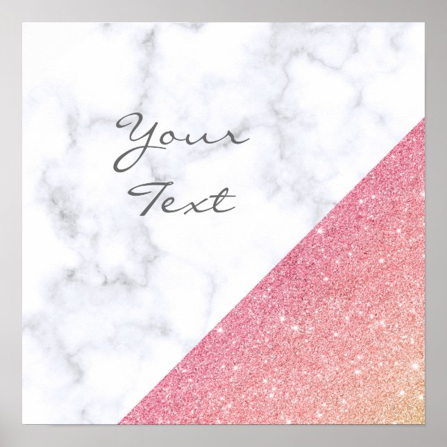 Eleganter geometrischer, weißer Marmor Rose Gold G Poster (Vorne)