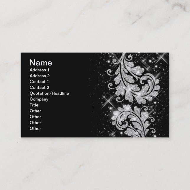 Eleganter Geschäfts-Silber-Glitzer-BlumenWirbel Visitenkarte (Vorderseite)