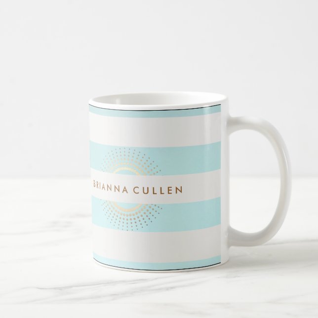 Eleganter gestreifter Turquoise- und Goldzirkel Kaffeetasse (Rechts)