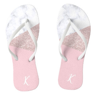 Eleganter Girl-Rose-Gold-Glitzer aus weißem Marmo Flip Flops