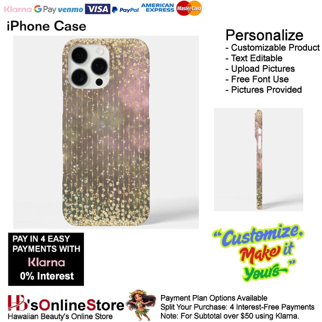 Eleganter Girly Gold Beaded Glitzer Case-Mate iPhone Hülle (Elegant Girly Gold Beaded Glitter Case-Mate iPhone Case.)