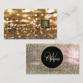 Eleganter Girly Gold Beaded Vorhang Glitzer QR Cod Visitenkarte