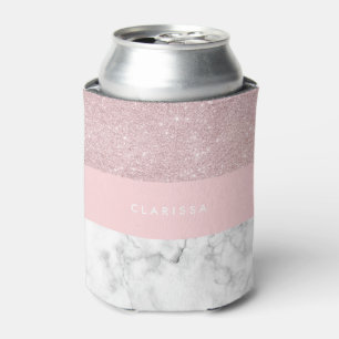Eleganter girly RosengoldGlitter u. weißer Marmor Dosenkühler