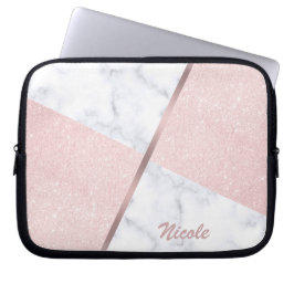 Eleganter girly RosengoldGlitter u. weißer Marmor Laptopschutzhülle