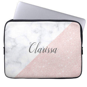 Eleganter girly RosengoldGlitter u. weißer Marmor Laptopschutzhülle
