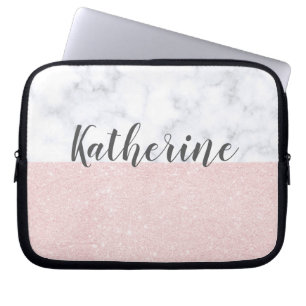 Eleganter girly RosengoldGlitter u. weißer Marmor Laptopschutzhülle