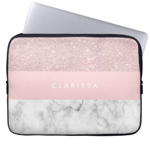 Eleganter girly RosengoldGlitter u. weißer Marmor Laptopschutzhülle