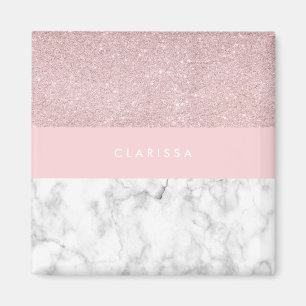 Eleganter girly RosengoldGlitter u. weißer Marmor Magnet
