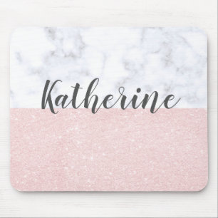 Eleganter girly RosengoldGlitter u. weißer Marmor Mousepad