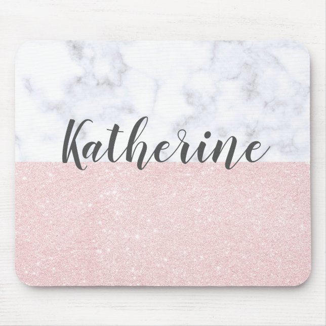 Eleganter girly RosengoldGlitter u. weißer Marmor Mousepad (Vorne)
