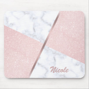 Eleganter girly RosengoldGlitter u. weißer Marmor Mousepad