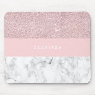 Eleganter girly RosengoldGlitter u. weißer Marmor Mousepad