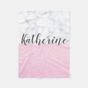 Eleganter girly RosengoldGlitter-Weißmarmor Fleecedecke