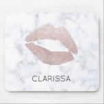 eleganter girly RosengoldGlitterlippenweißmarmor Mousepad<br><div class="desc">Stilvolle und moderne Imitat-RosengoldGlitterlippen und weißer Marmorhintergrund.</div>