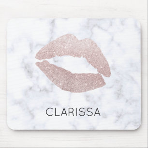 eleganter girly RosengoldGlitterlippenweißmarmor Mousepad