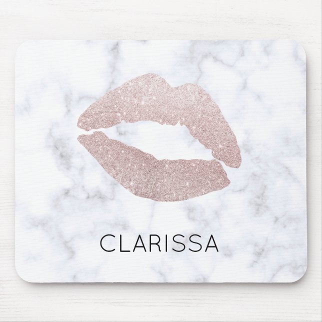 eleganter girly RosengoldGlitterlippenweißmarmor Mousepad (Vorne)