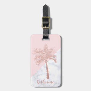 Eleganter girly RosengoldGlitterpalmen-Weißmarmor Gepäckanhänger