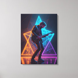 Eleganter Gitarrenkünstler im abstrakten Neonlicht Leinwanddruck