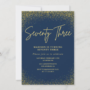 Eleganter Glam Navy Gold Glitter 73. Geburtstag Einladung