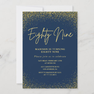 Eleganter Glam Navy Gold Glitter 89. Geburtstag Einladung