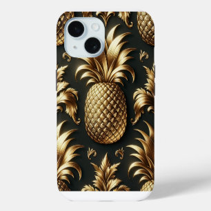 Eleganter Glam Schwarz & Gold Tropischer Ananas iPhone 15 Hülle