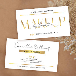 Eleganter Glam Weiß- und Goldeffekt-Makeup-Artist Visitenkarte