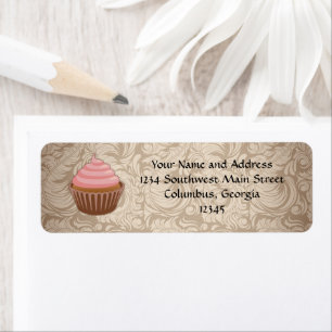 Eleganter Glamour Mocha Damask Cupcake-Adressetike