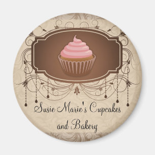 Eleganter Glamour Mocha Damask Cupcake Design Magnet