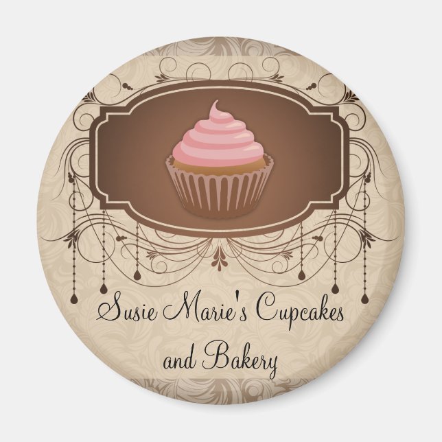 Eleganter Glamour Mocha Damask Cupcake Design Magnet (Vorne)